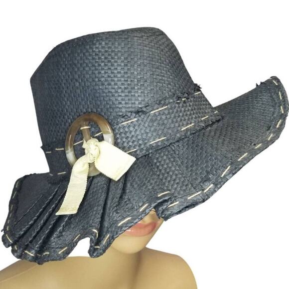 MAGID HATS Pleated Paper Fedora Straw Black Hat Band Seam Detail Size 8 1/2 - Picture 1 of 4